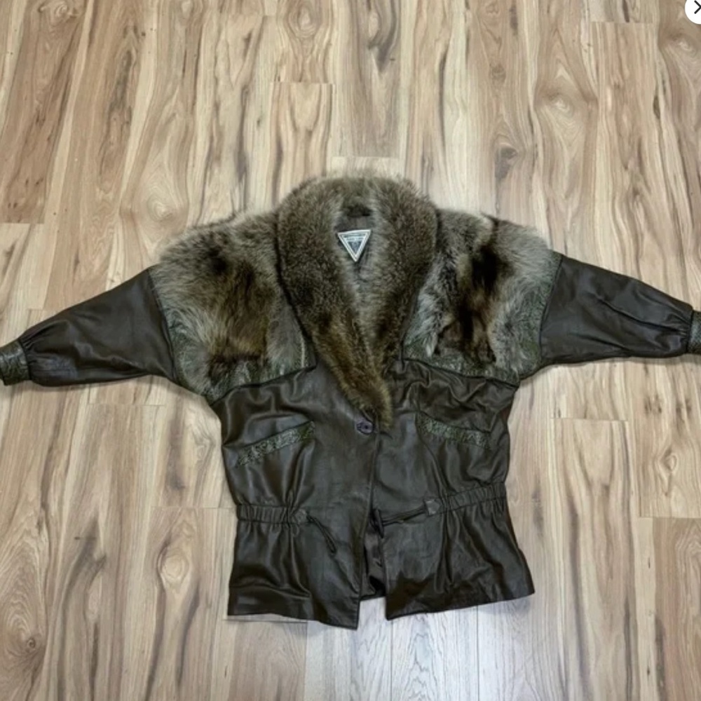 Marvin Richards Genuine Leather Snake Print Fox Fur Collar Coat Jacket Sz S - Picture 11 of 16